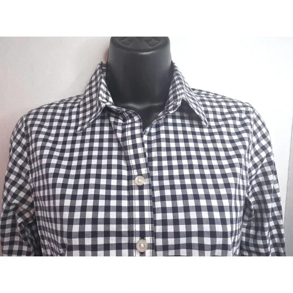 Banana Republic Non Iron‎ Fitted Gingham Button Down Shirt Petite 2 Navy White - Picture 2 of 6